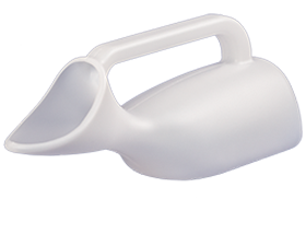 图中显示为女性用的便壶，便壶的梨形开口为适合女性于卧床时小便之用。